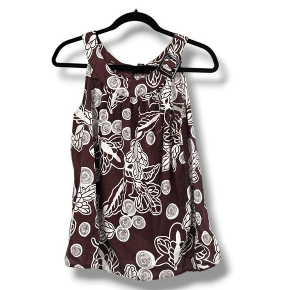 AGB Brown Floral Sleeveless‎ Tank Top with Buckle Detail - Size M